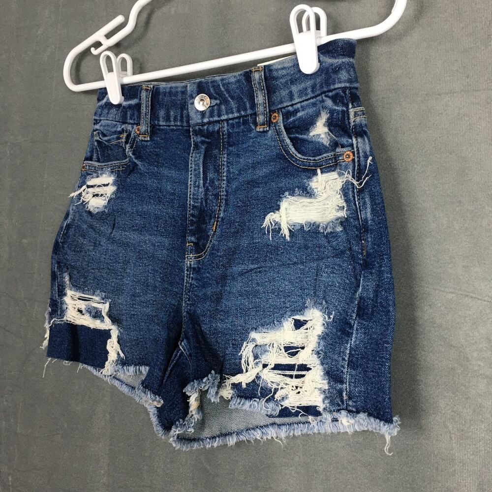 New American Eagle Women High Rise Curvy Shorts Distressed Denim Summer Beach 0 - Picture 5 of 14